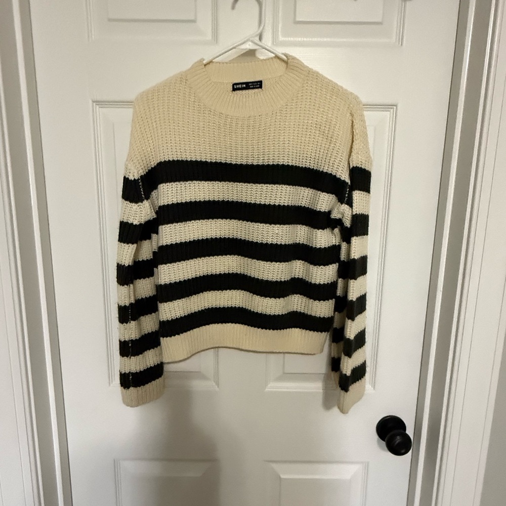 SHEIN Cream and Black Striped Sweater
